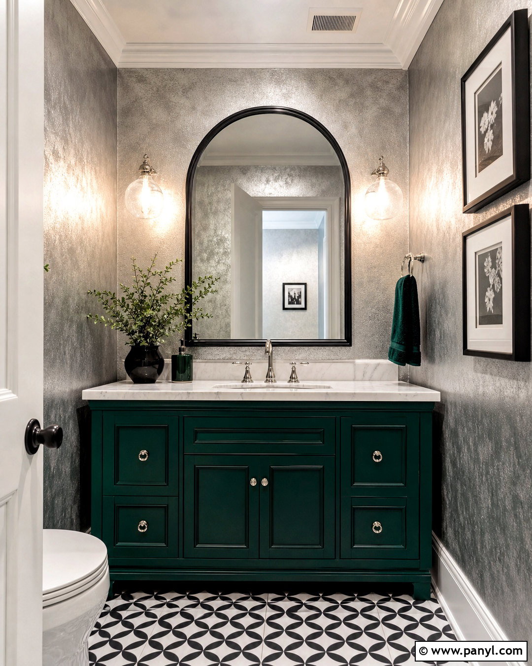 Silver Powder Room Walls With Emerald Vanity - 20 silver paint walls