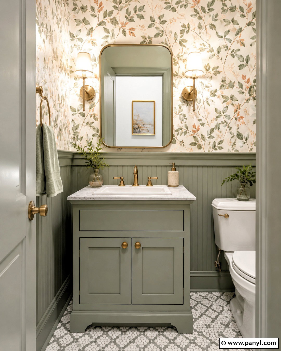 Silver Sage Powder Room With Floral Wallpaper - 35 silver sage benjamin moore ideas