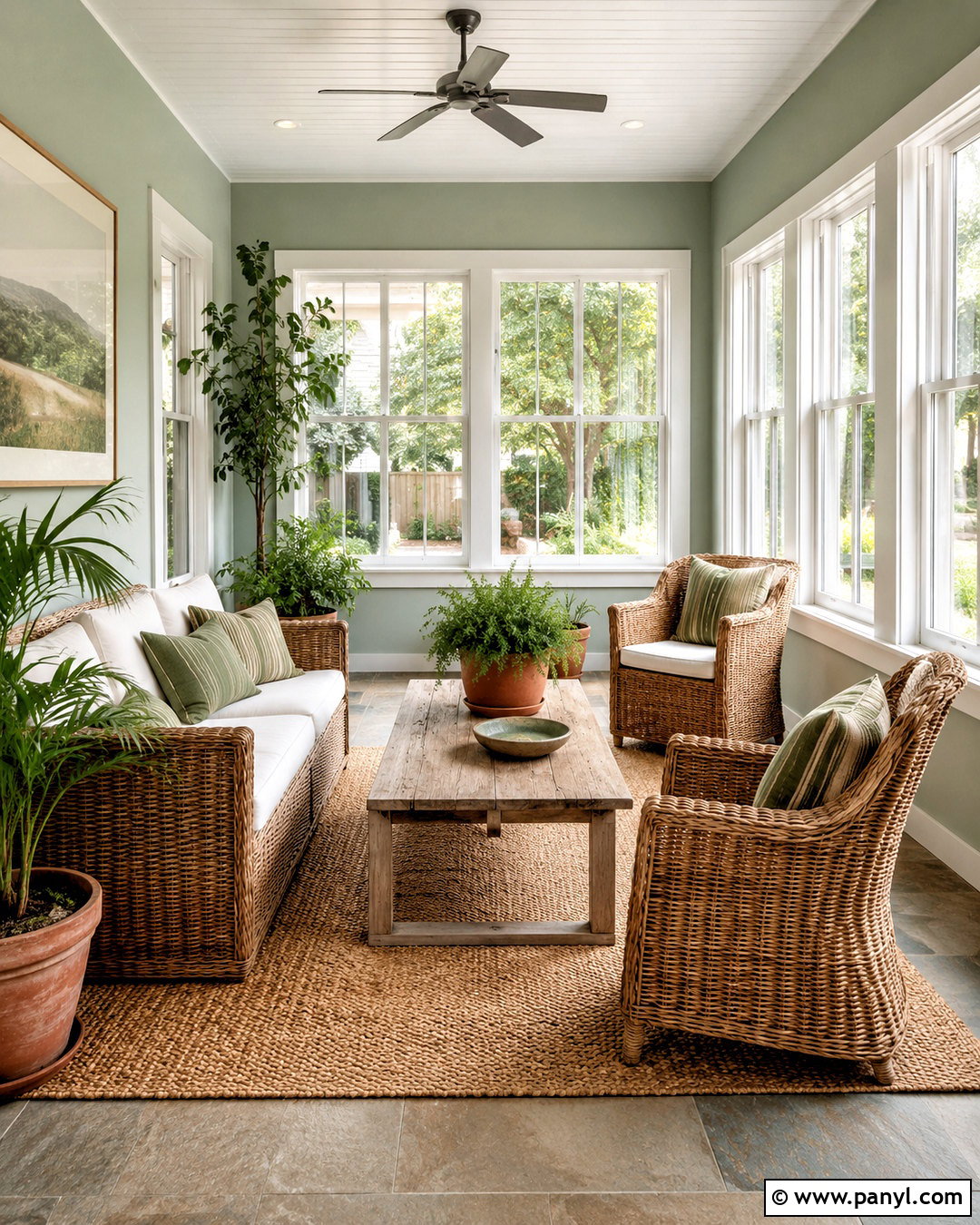 Silver Sage Sunroom With Wicker Furniture - 35 silver sage benjamin moore ideas