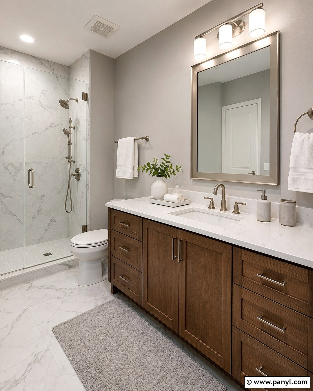 Silver Satin Bathroom With Marble Tile - 20 silver satin walls