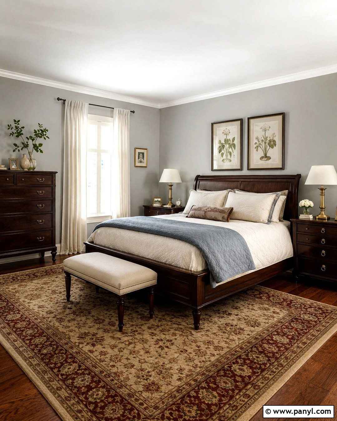 Silver Satin Bedroom With Dark Wood Furniture - 20 silver satin walls