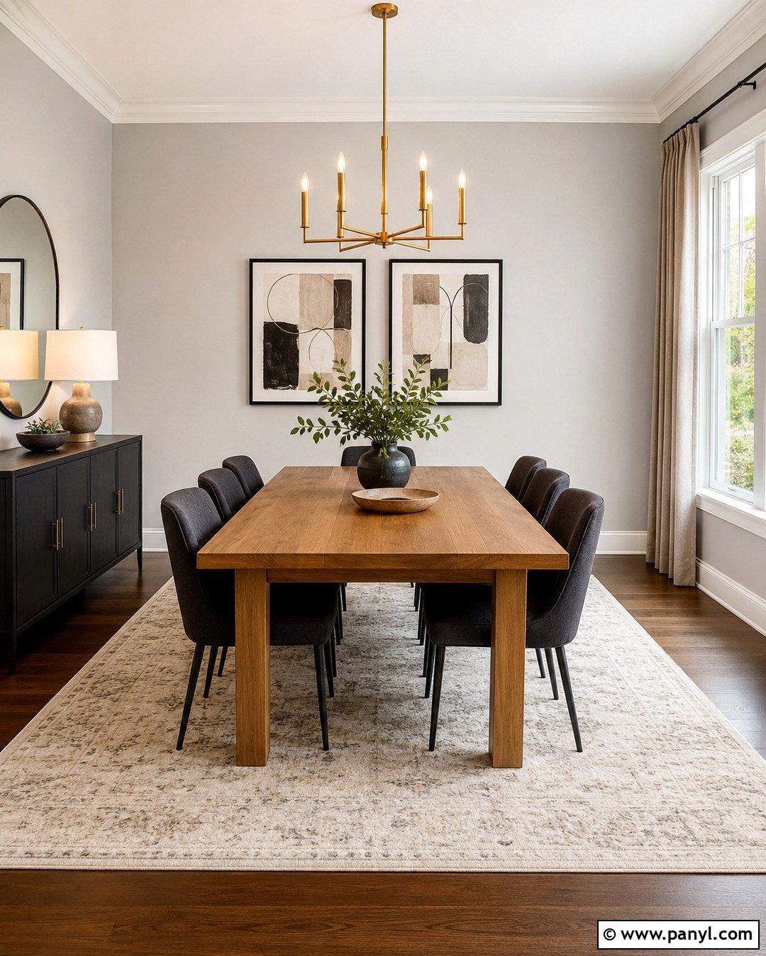 Silver Satin Dining Room With Charcoal Accents - 20 silver satin walls