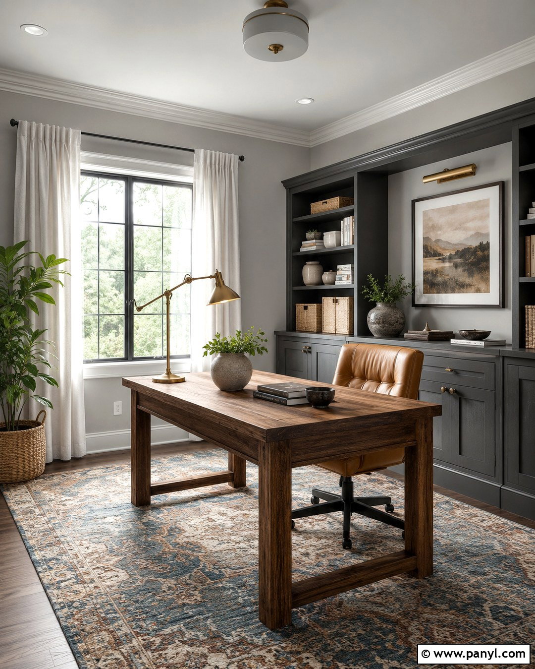 Silver Satin Home Office With Graphite Built-Ins - 20 silver satin walls