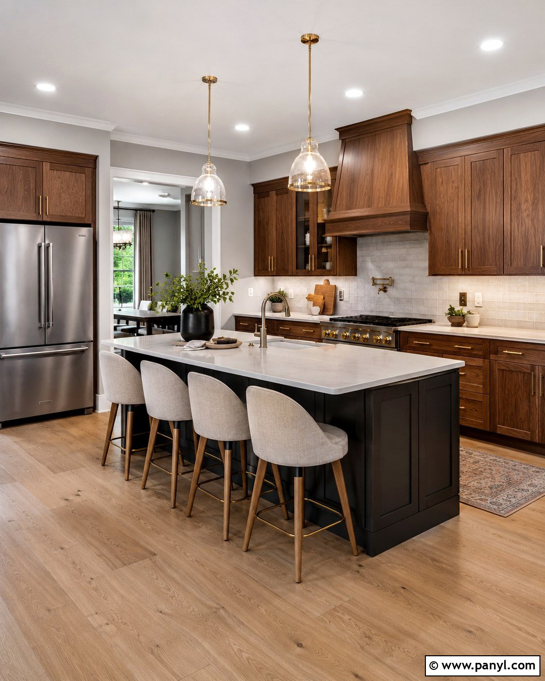 Silver Satin Kitchen With Walnut Cabinets - 20 silver satin walls