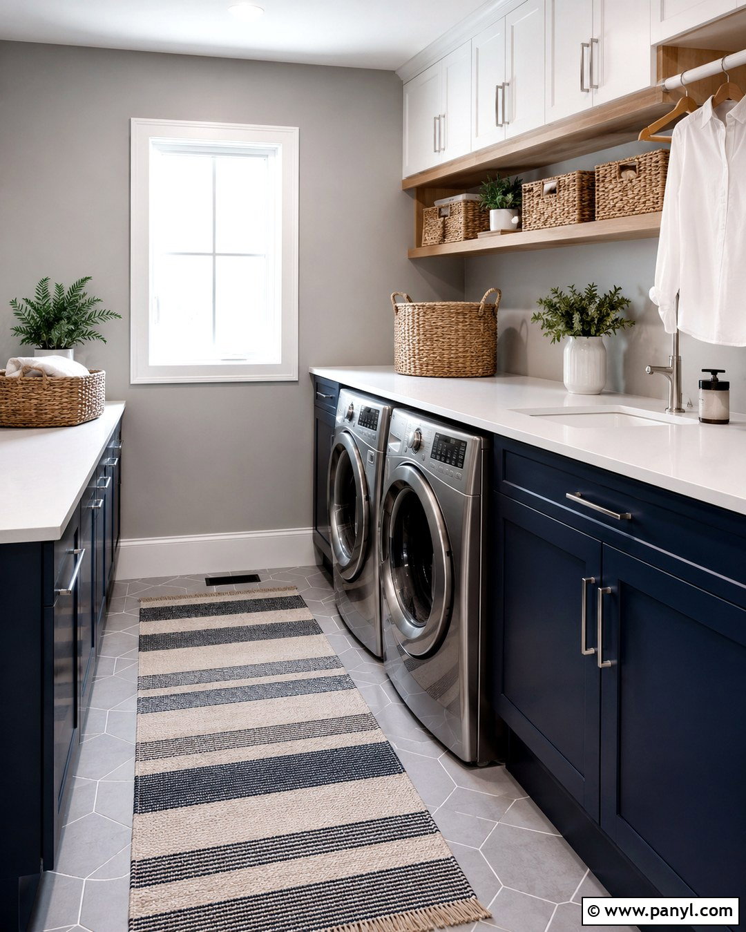 Silver Satin Laundry Room With Navy Cabinets - 20 silver satin walls