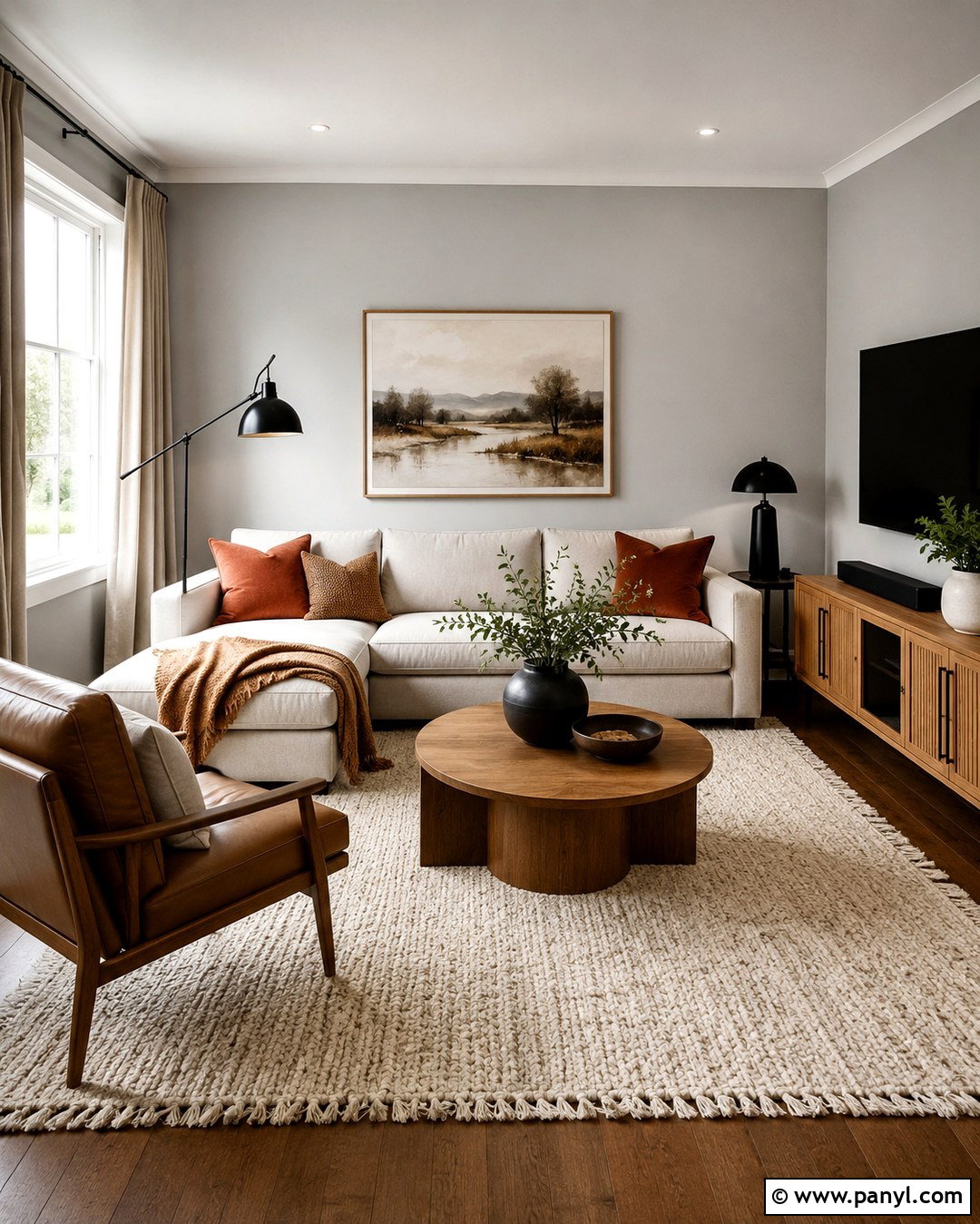 Silver Satin Living Room With Warm Oak - 20 silver satin walls