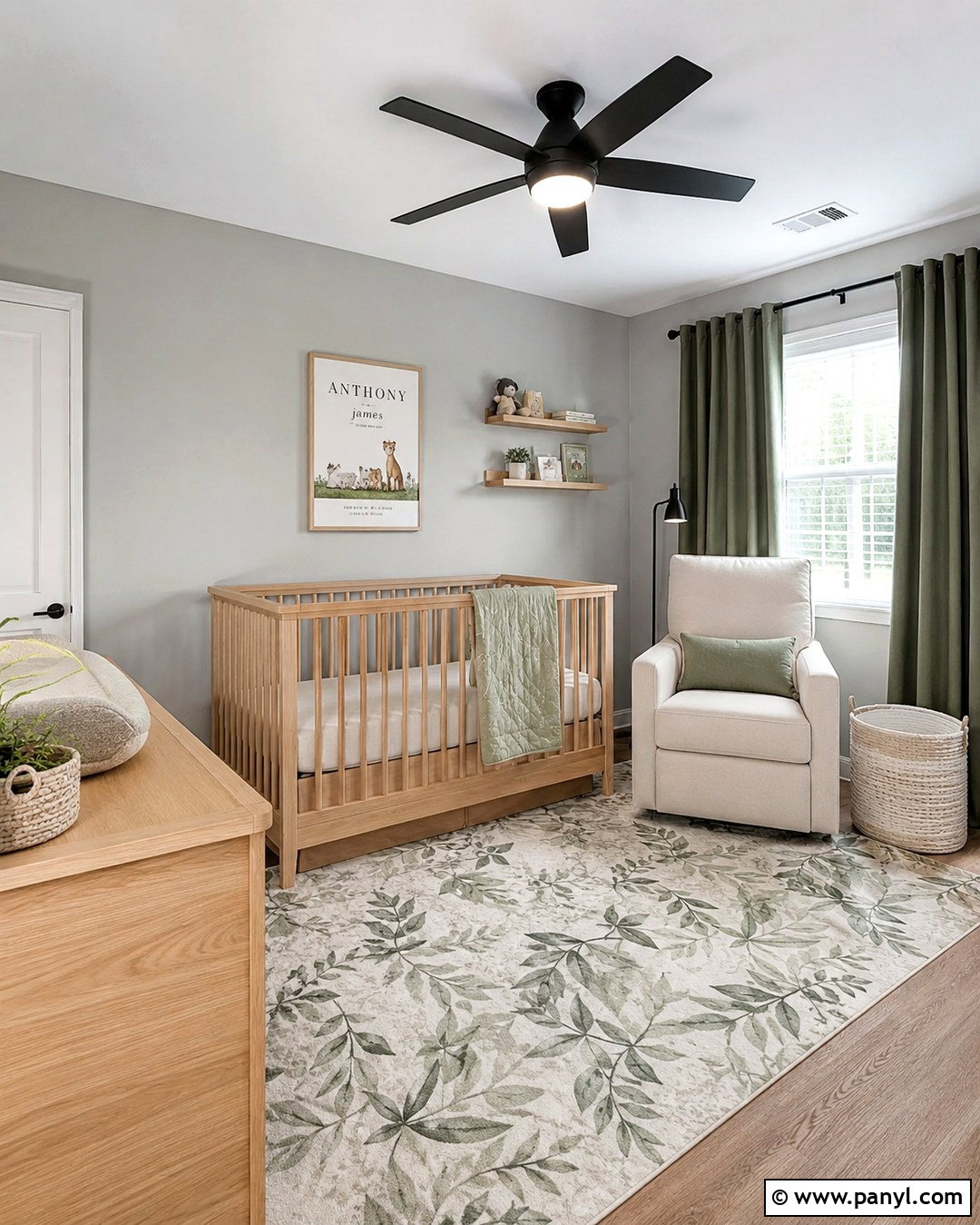 Silver Satin Nursery With Sage Green - 20 silver satin walls