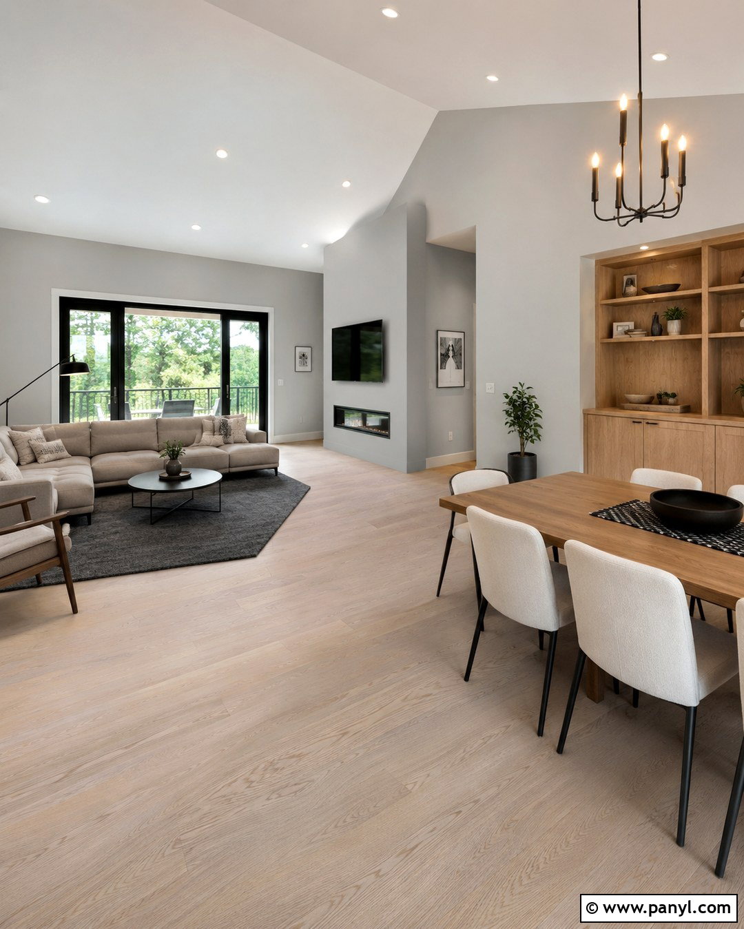 Silver Satin Open Living Room With Black Accents - 20 silver satin walls