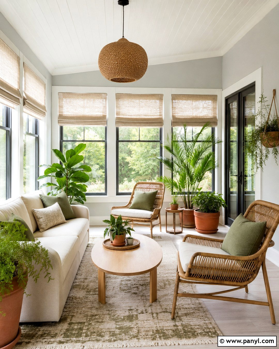 Silver Satin Sunroom With Green Accents - 20 silver satin walls