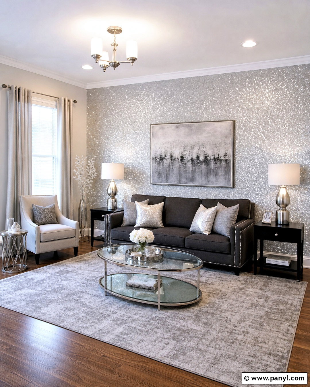 Silver Sparkly Wall Living Room - 20 sparkly walls