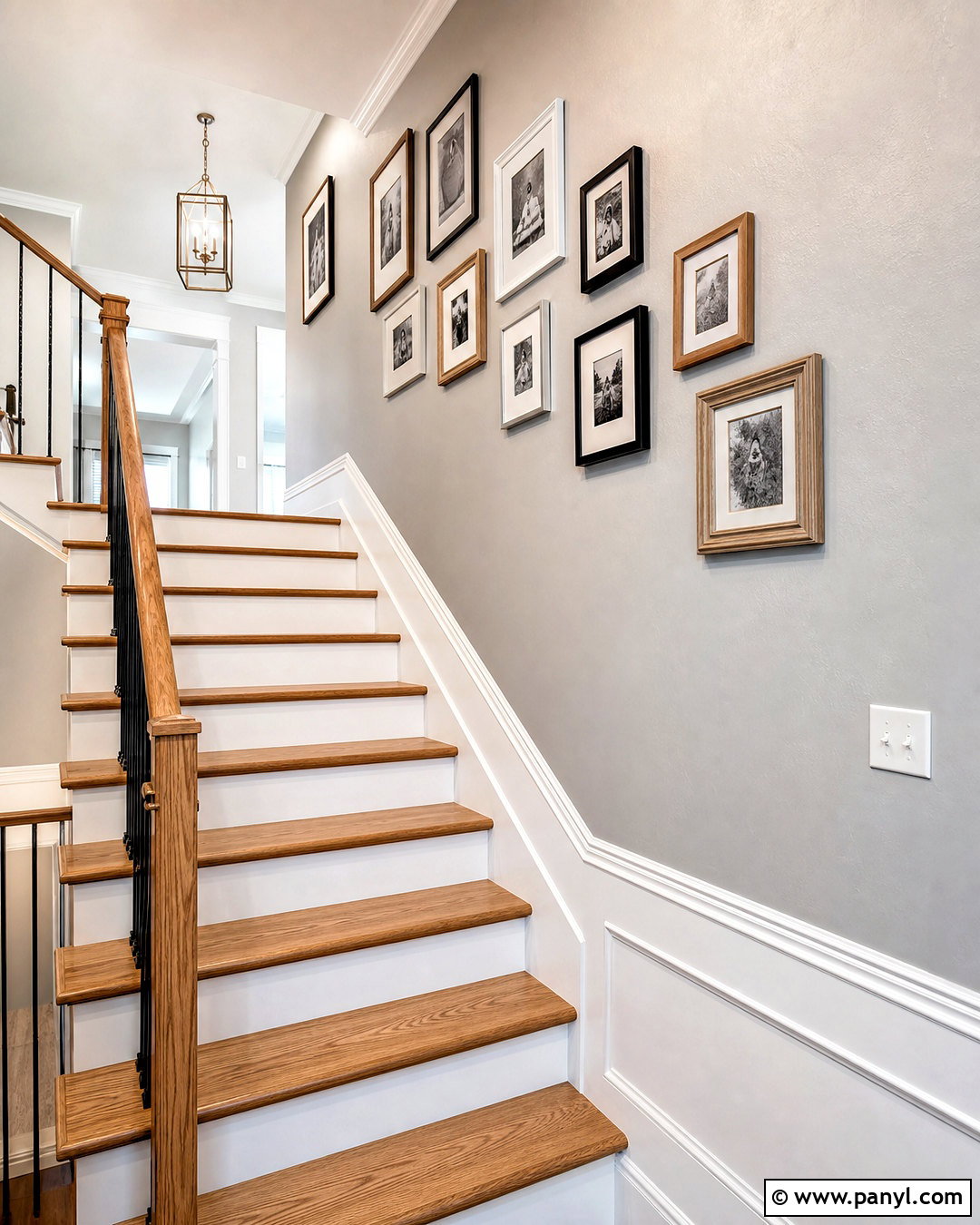 Silver Staircase Walls With Wood Railings - 20 silver paint walls
