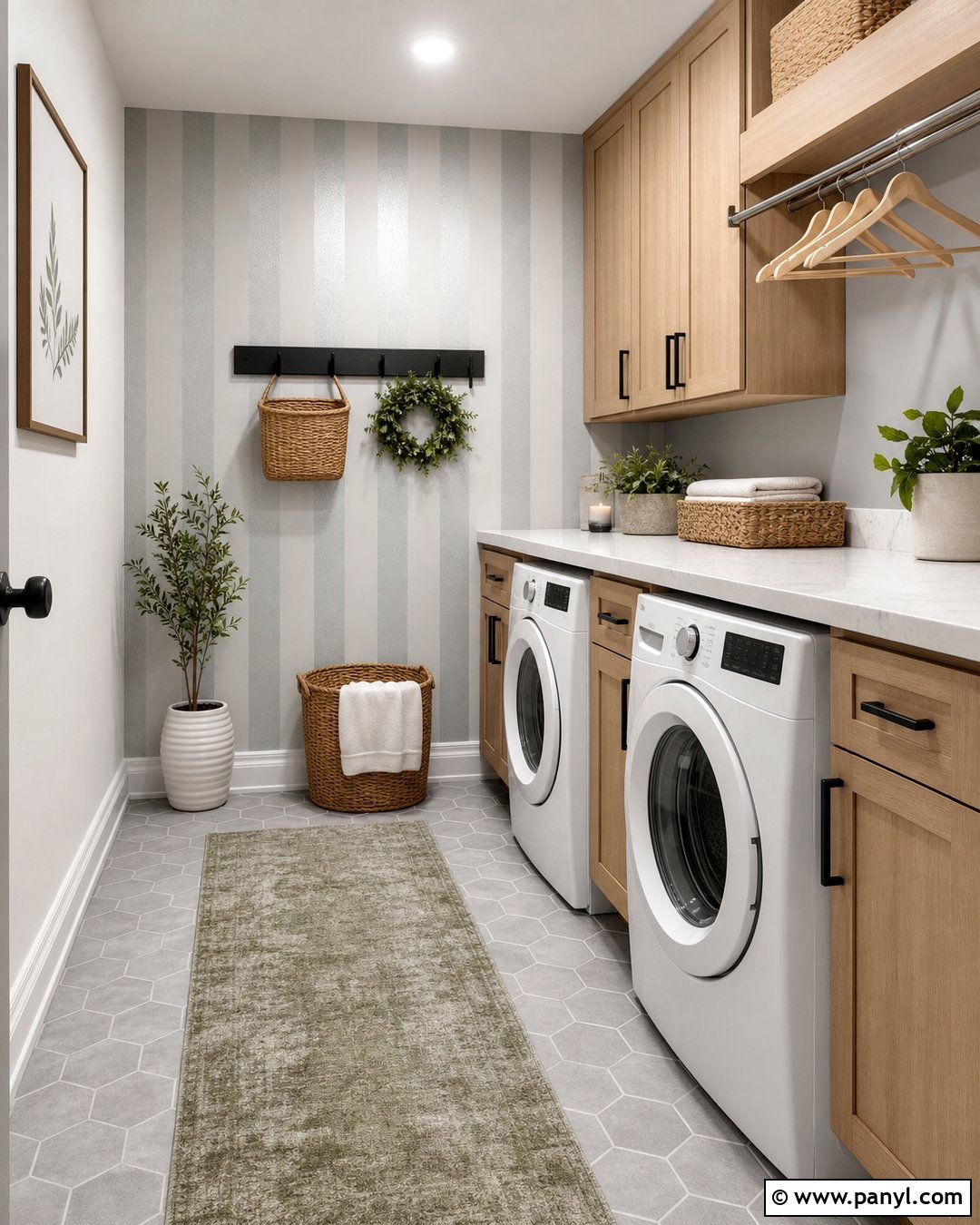 Silver Stripe Metallic Paint Accent Wall Laundry Room - 20 Metallic Paint Accent Wall Ideas
