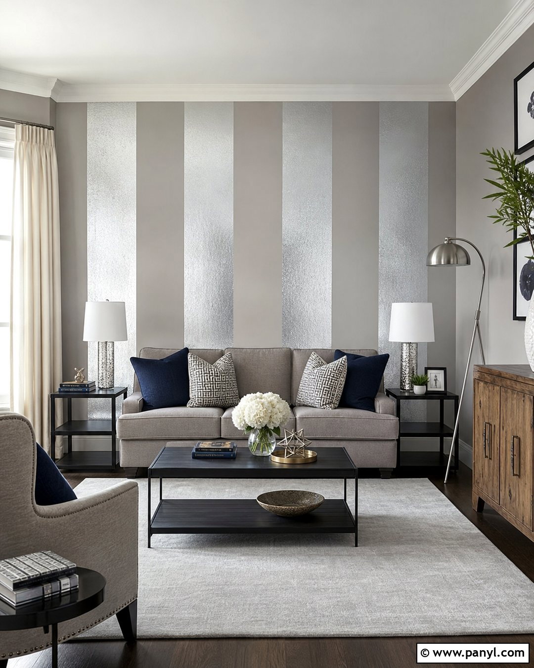 Silver Striped Accent Wall - 20 Silver Wall Paint Ideas