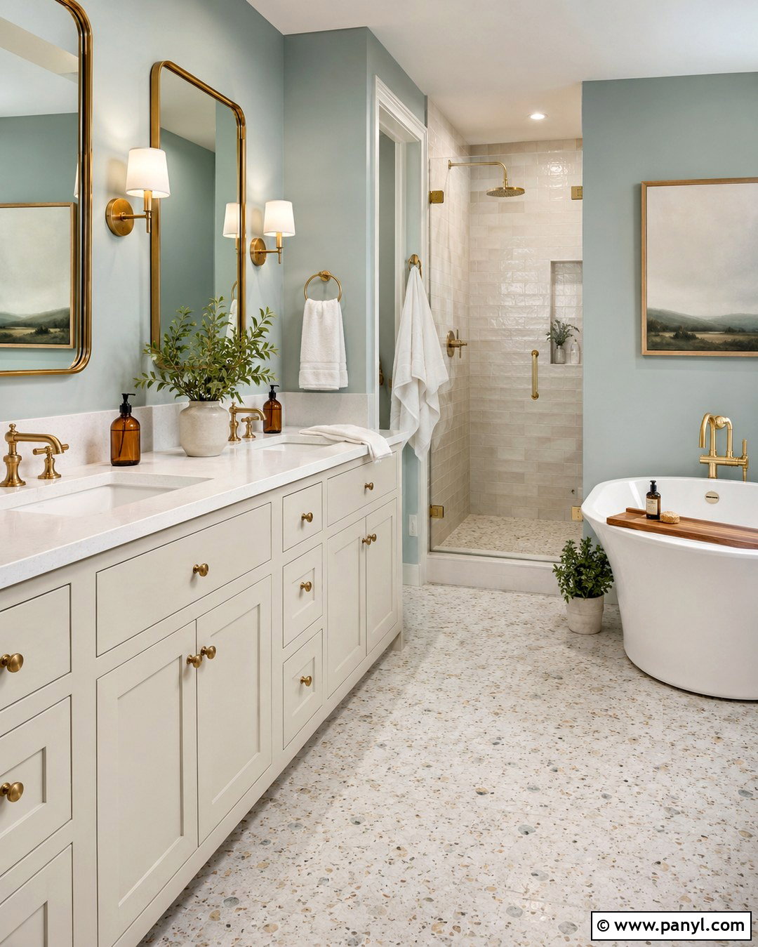 Silvermist Bathroom With Brass Hardware - 20 Silvermist Sherwin Williams Bathroom Ideas