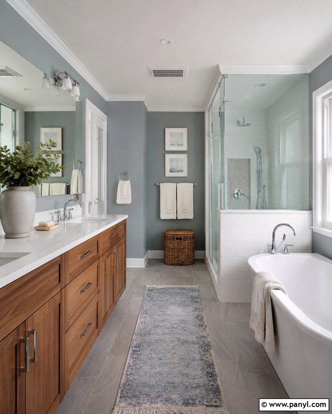Silvermist Bathroom With Gray Tile - 20 Silvermist Sherwin Williams Bathroom Ideas