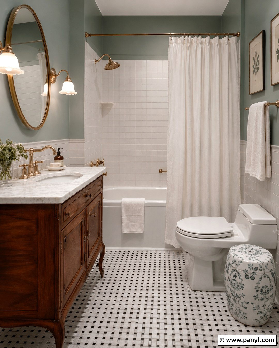 Silvermist Bathroom With Vintage Details - 20 Silvermist Sherwin Williams Bathroom Ideas