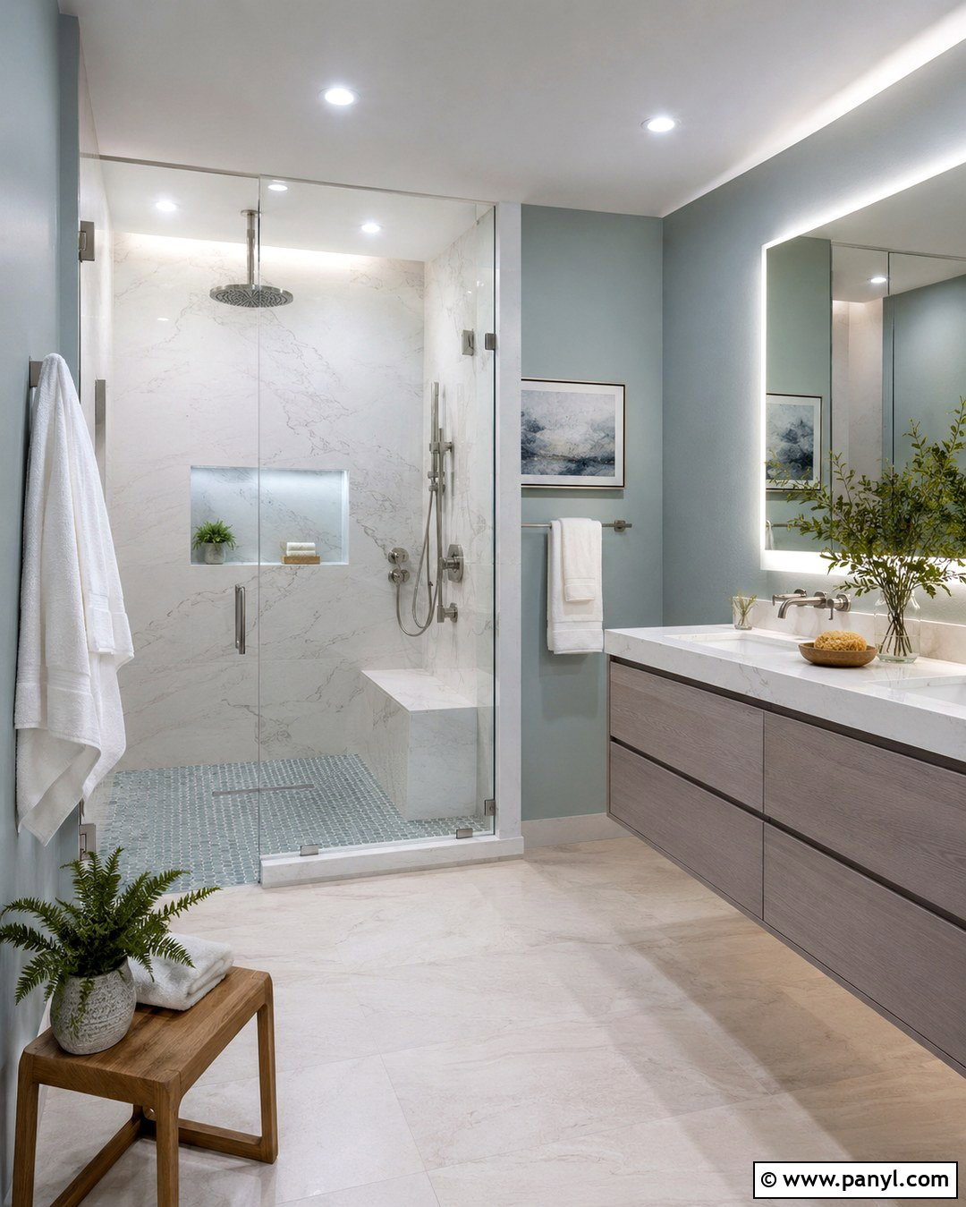 Silvermist Bathroom With Walk-In Shower - 20 Silvermist Sherwin Williams Bathroom Ideas