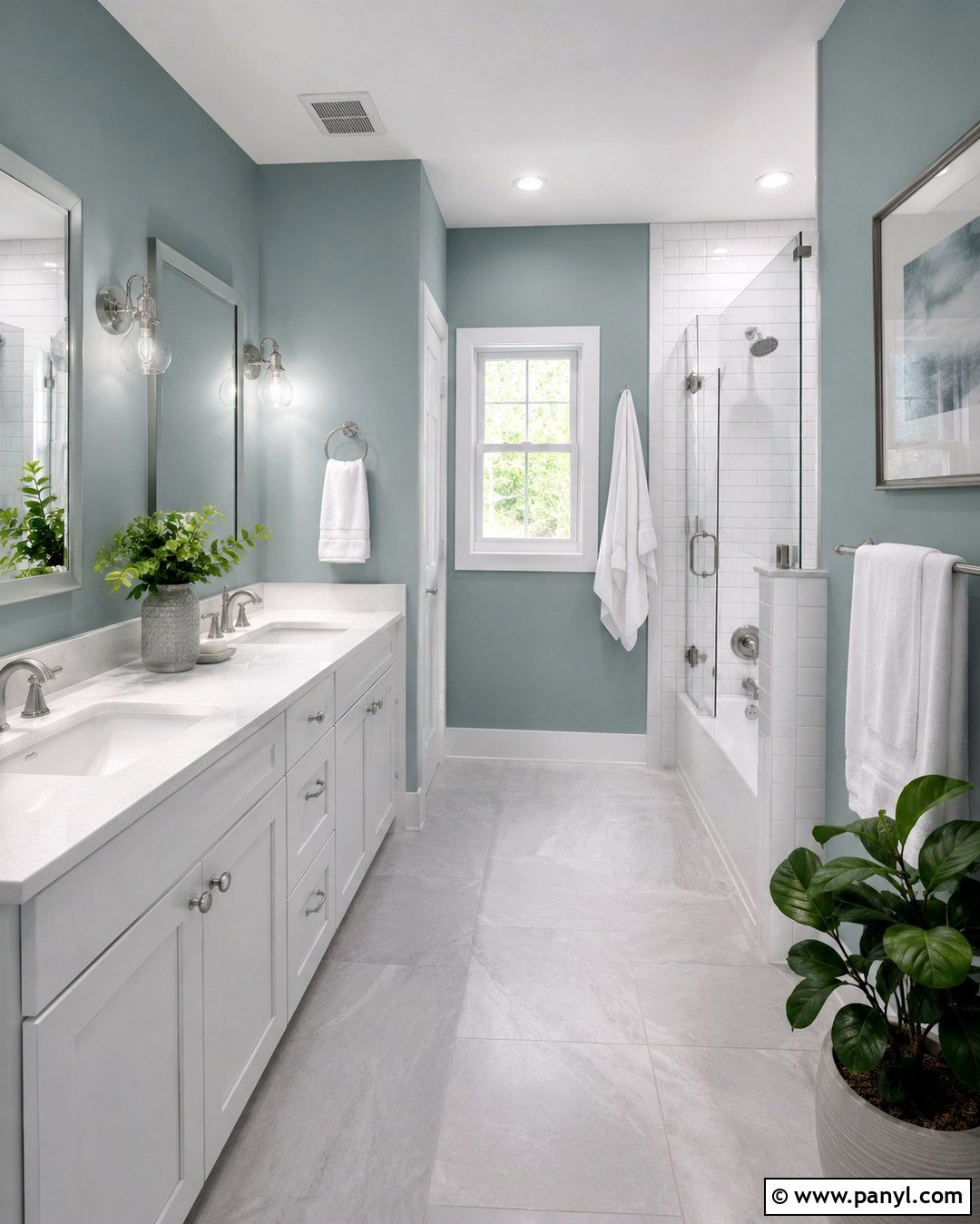 Silvermist Bathroom With White Vanity - 20 Silvermist Sherwin Williams Bathroom Ideas