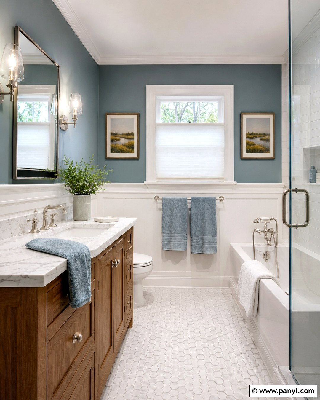 Silvermist Bathroom With White Wainscoting - 20 Silvermist Sherwin Williams Bathroom Ideas