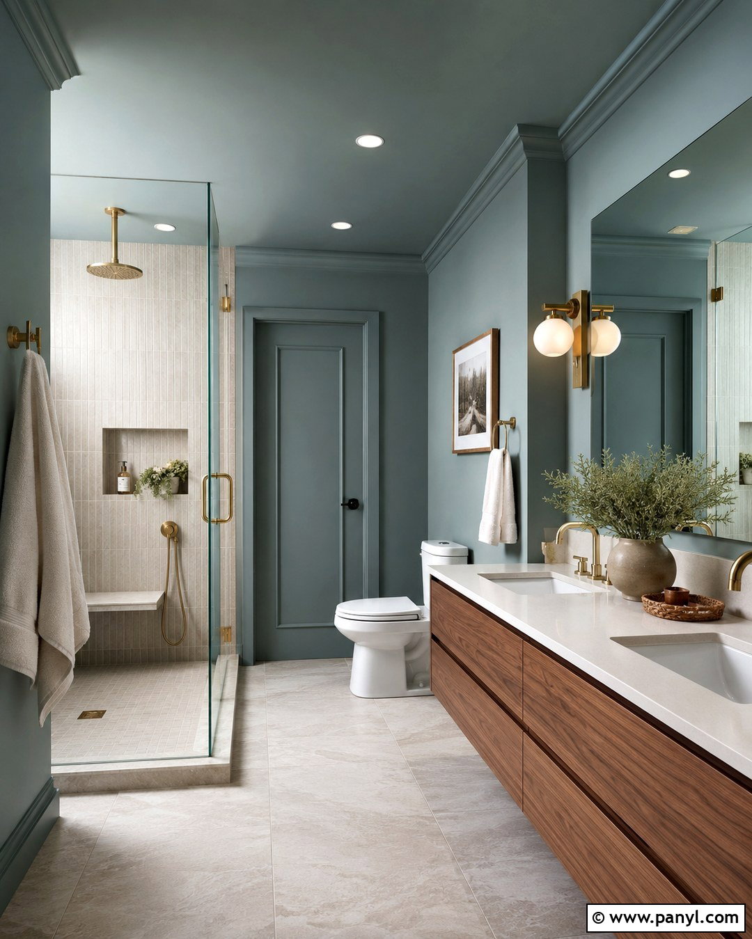 Silvermist Color-Drenched Bathroom - 20 Silvermist Sherwin Williams Bathroom Ideas