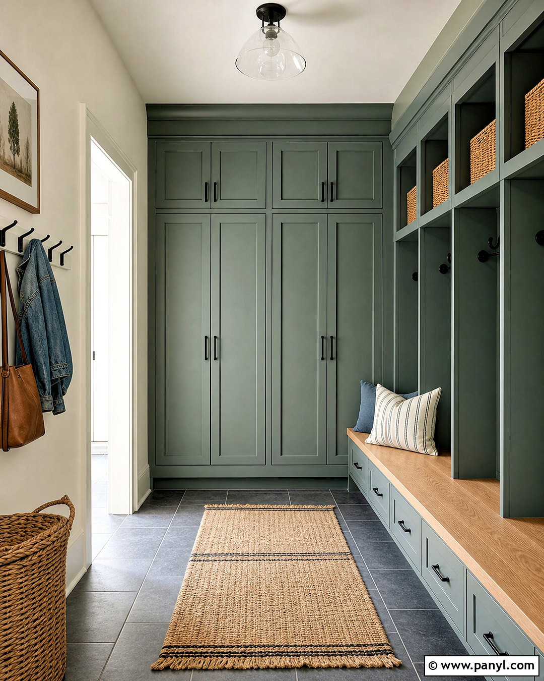 Silvermist Mudroom With Oak Bench - 20 sw silvermist ideas