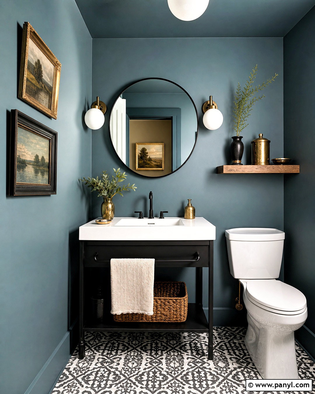 Silvermist Powder Room With Black Accents - 20 silvermist sherwin williams ideas