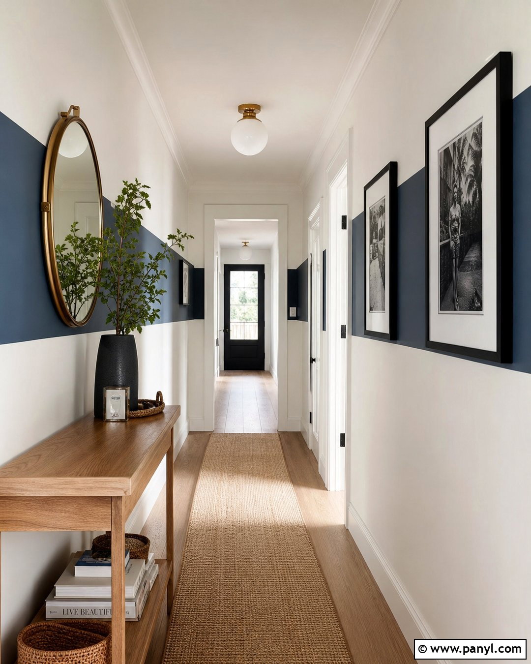 Single Blue Stripe Wall Hallway - 25 Blue Stripe Painted Wall Ideas