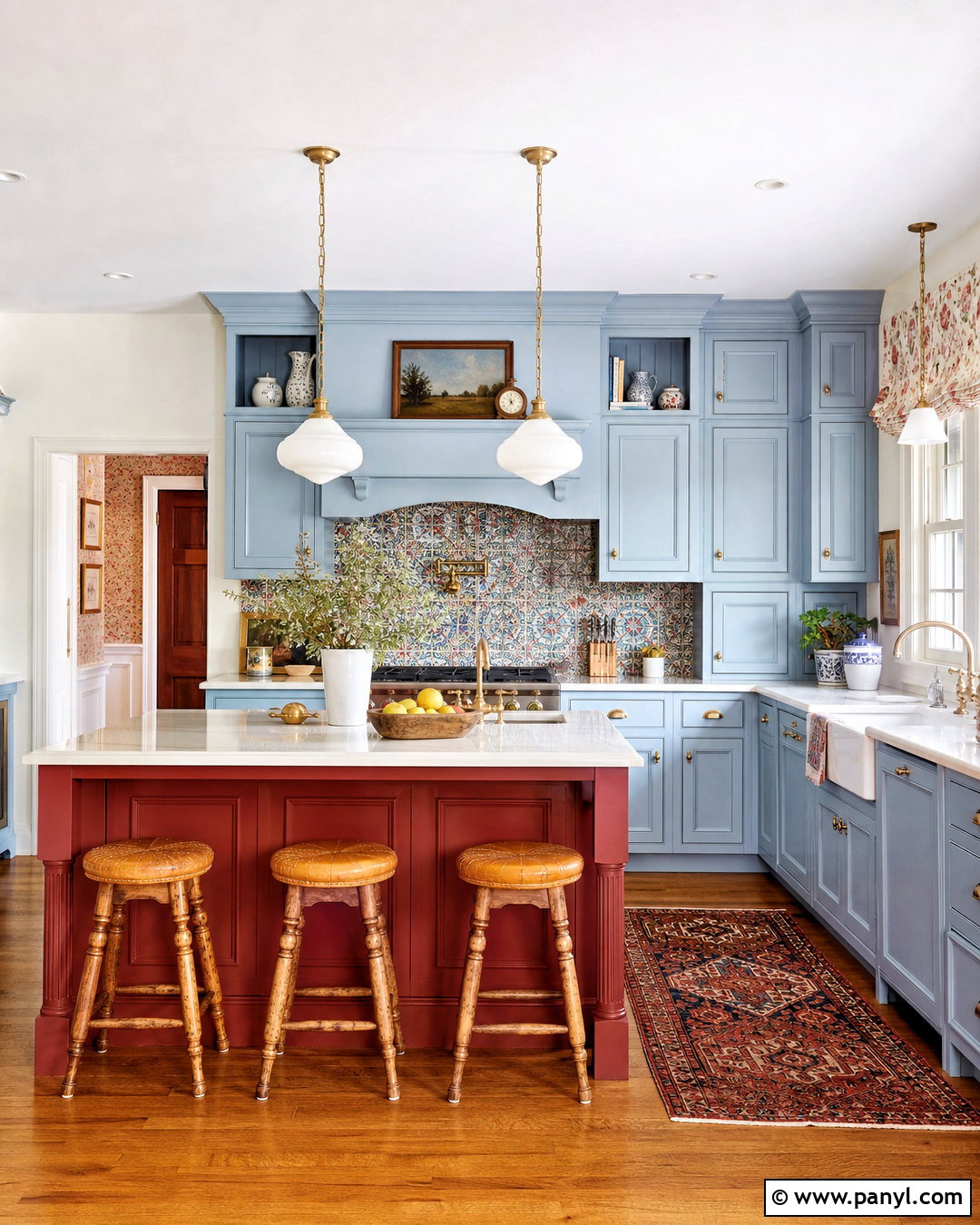 Sky Blue And Brick Red Kitchen - 20 kitchen colours ideas