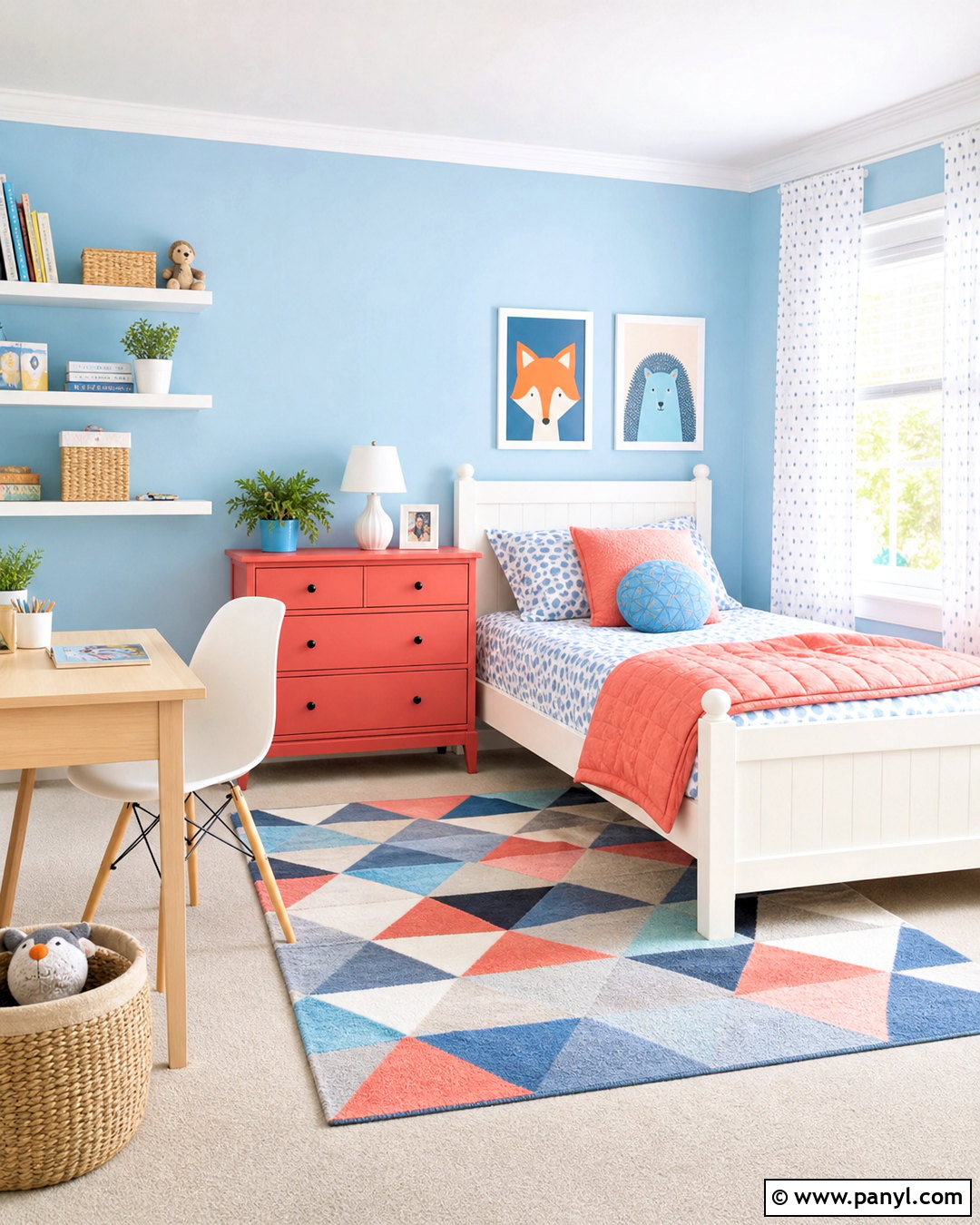 Sky Blue And Coral Kids Room - 20 kids room color schemes