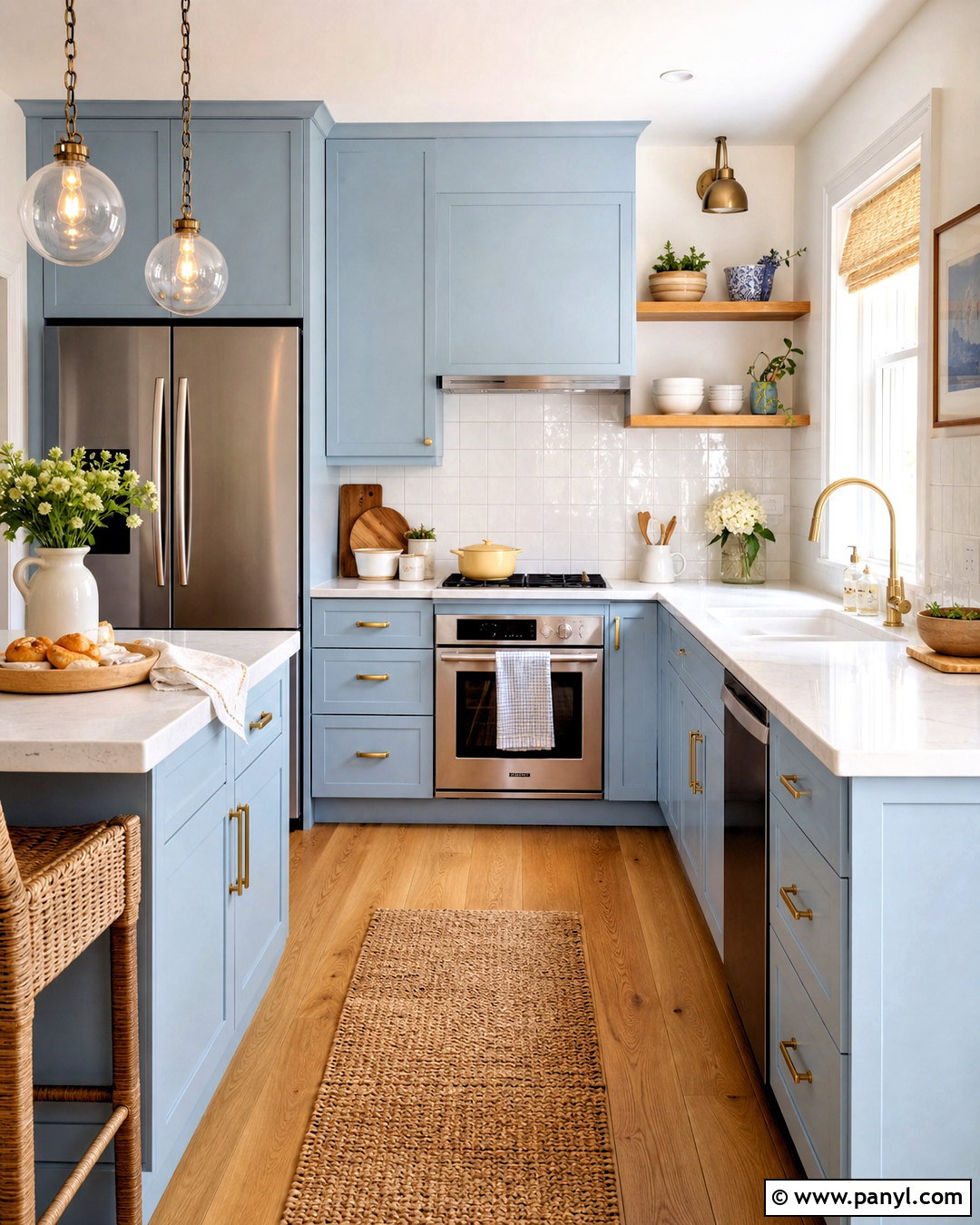 Sky Blue And Honey Oak Small Kitchen - 20 small kitchen colors schemes
