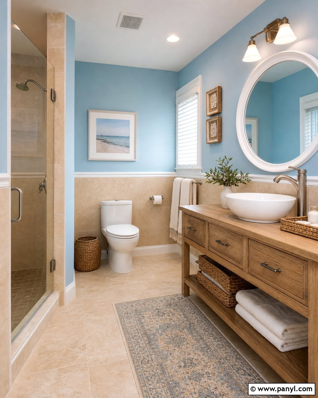 Sky Blue And Sand Bathroom Walls - 30 Two Toned Bathroom Walls