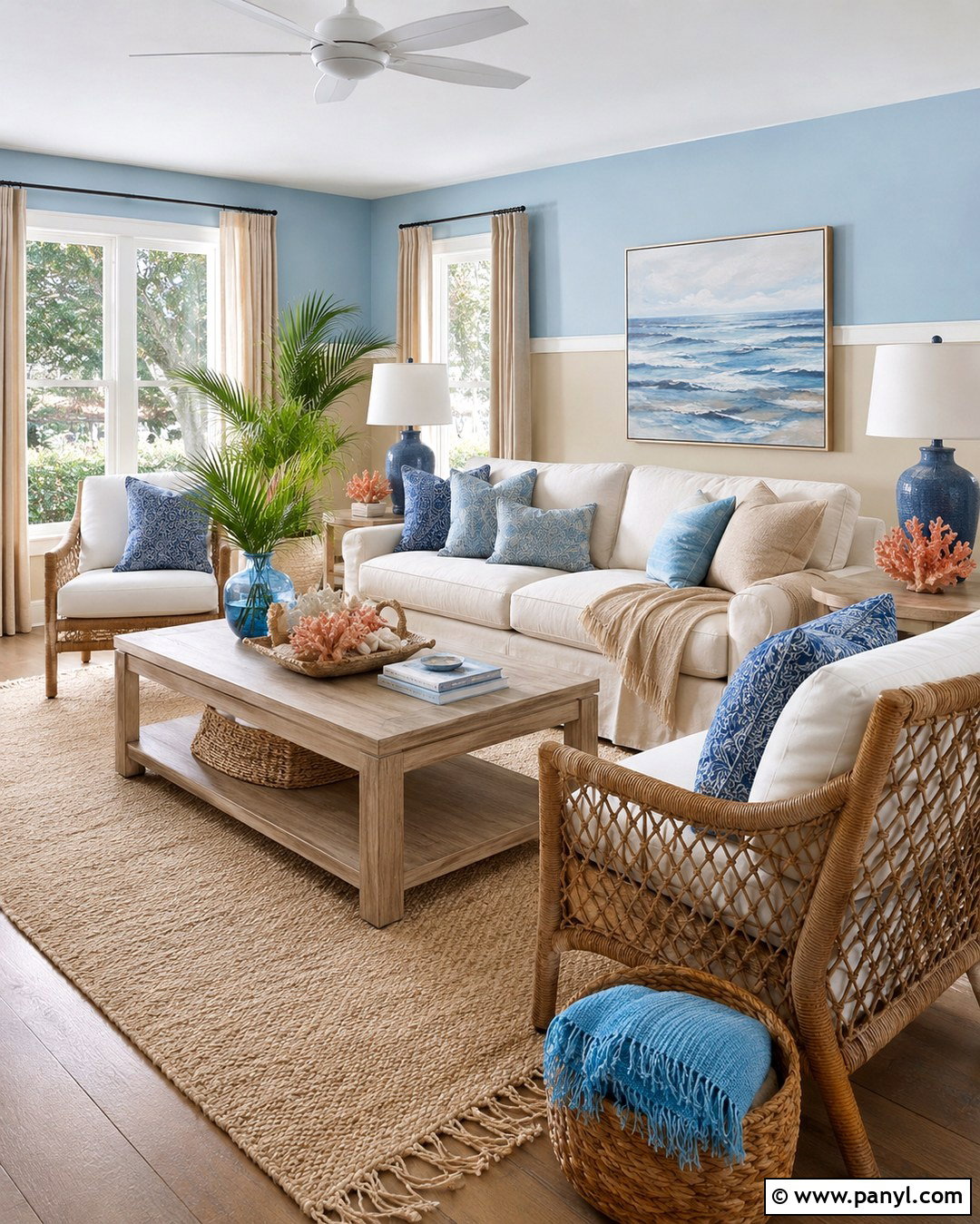 Sky Blue And Sandy Beige Interior Walls - 20 Colour Combination For Interior Walls