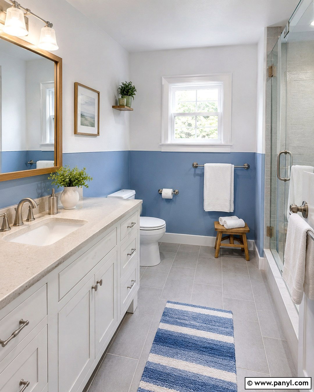 Sky Blue And White Half-Painted Bathroom - 20 Room Painted Half And Half Ideas