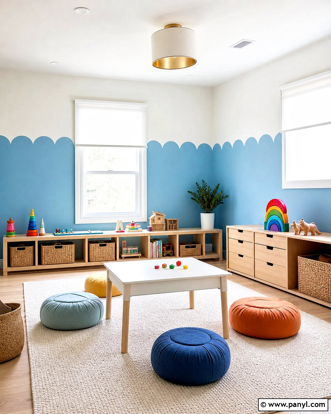 Sky Blue And White Scalloped Two Tone Wall - 20 two tone wall paint ideas