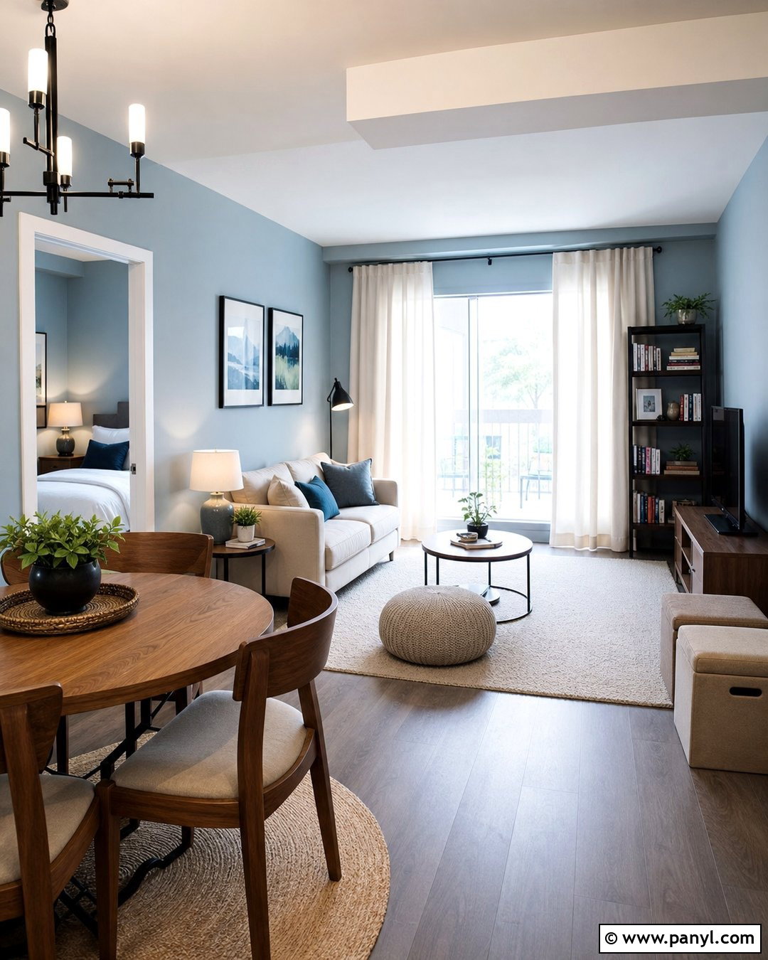 Sky Blue Apartment Walls With Open Layout - 30 Sky Blue Walls