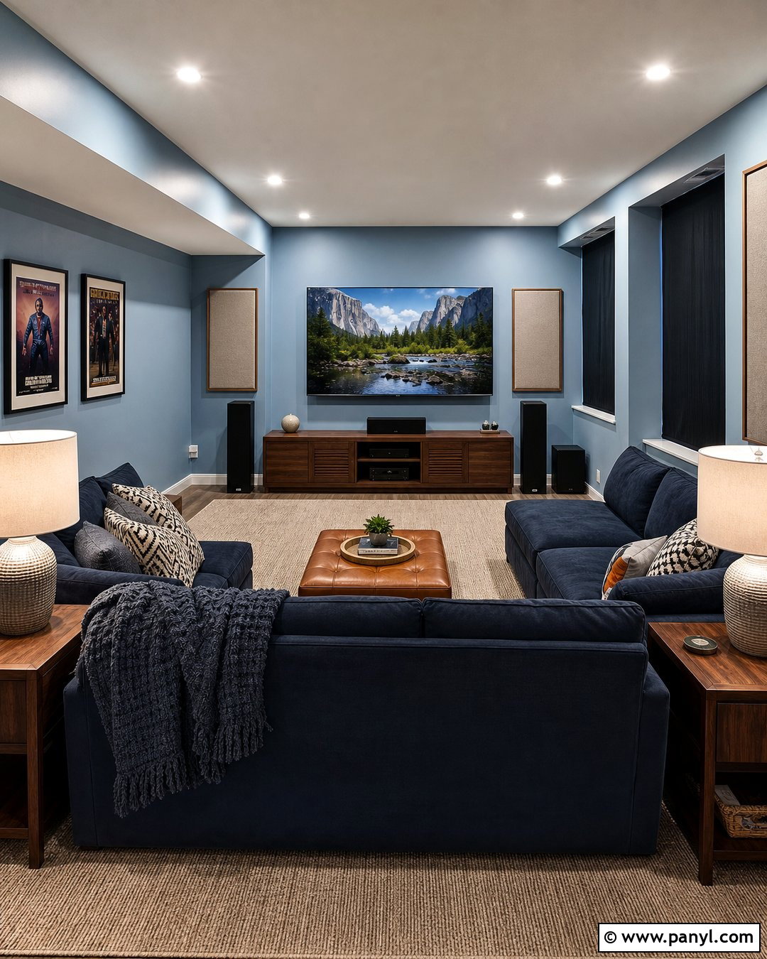 Sky Blue Basement Media Room Walls - 30 Sky Blue Walls