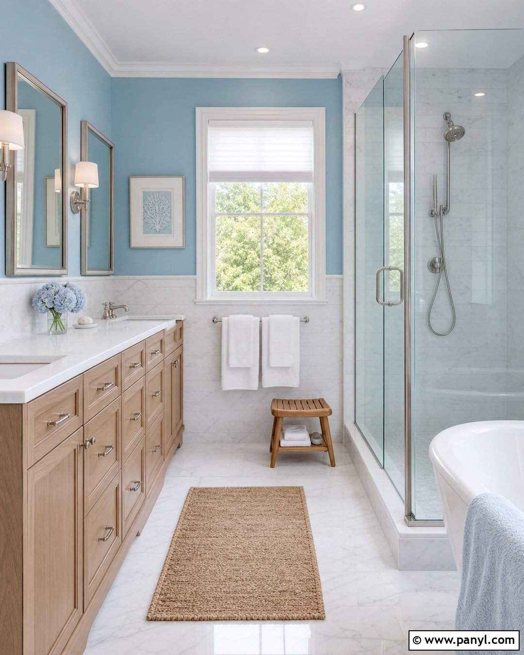 Sky Blue Bathroom Walls With White Marble - 30 Sky Blue Walls