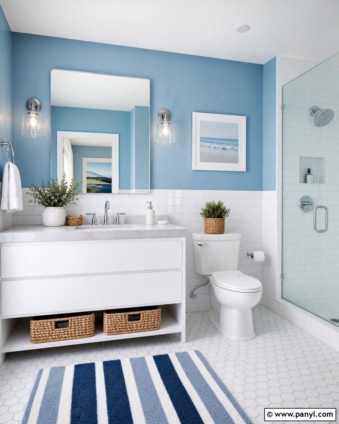 Sky Blue Bathroom Walls With White Tile - 30 Bathroom Blue Walls