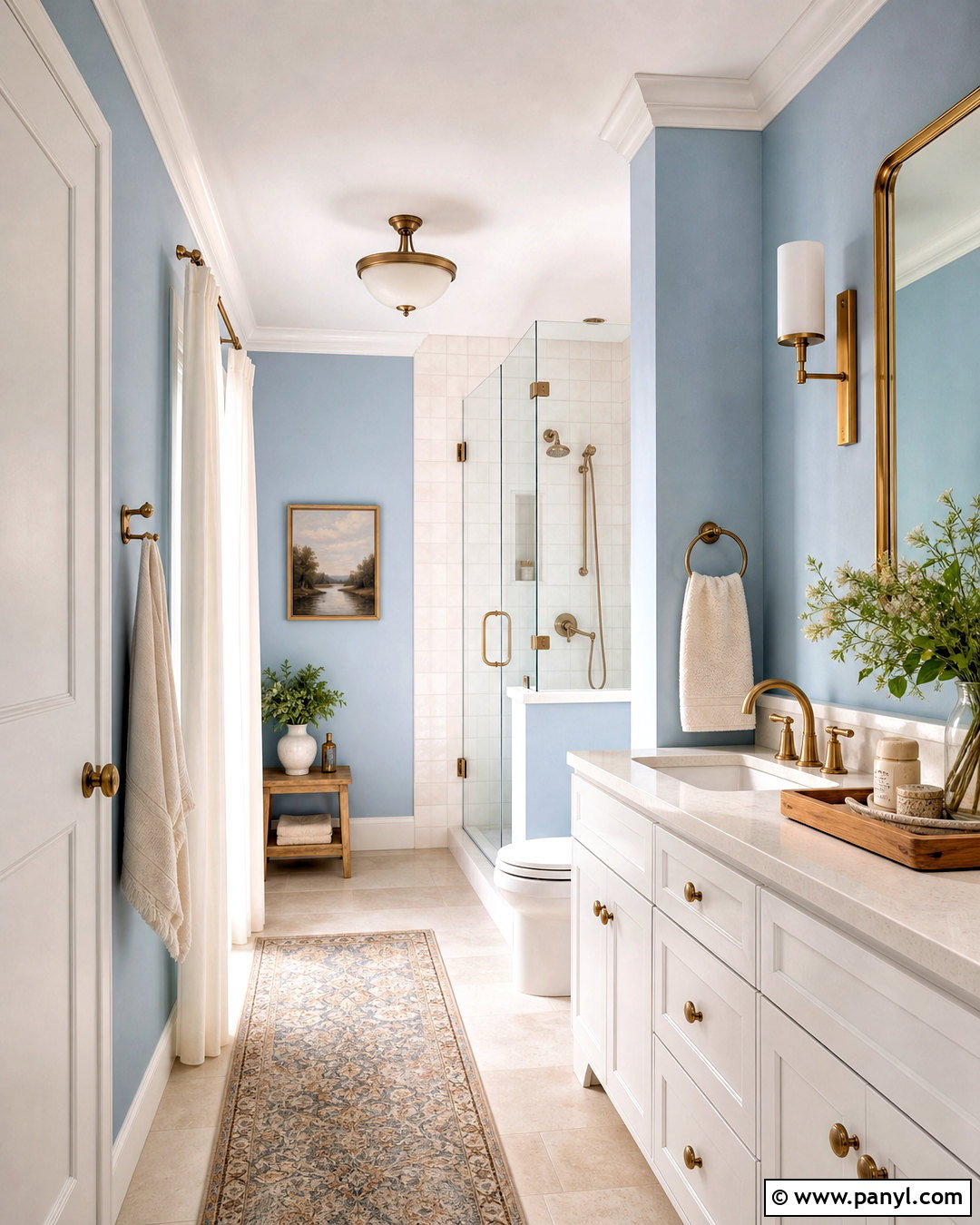 Sky Blue Bathroom With Brass Fixtures - 20 sky blue bathroom ideas