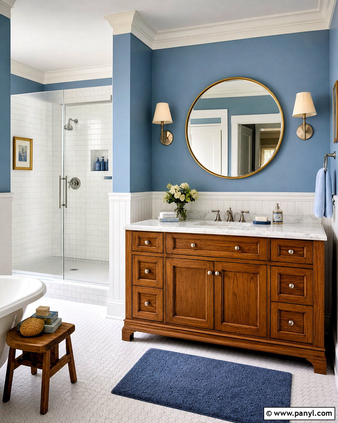 Sky Blue Bathroom With Marble Details - 20 sky blue wall ideas