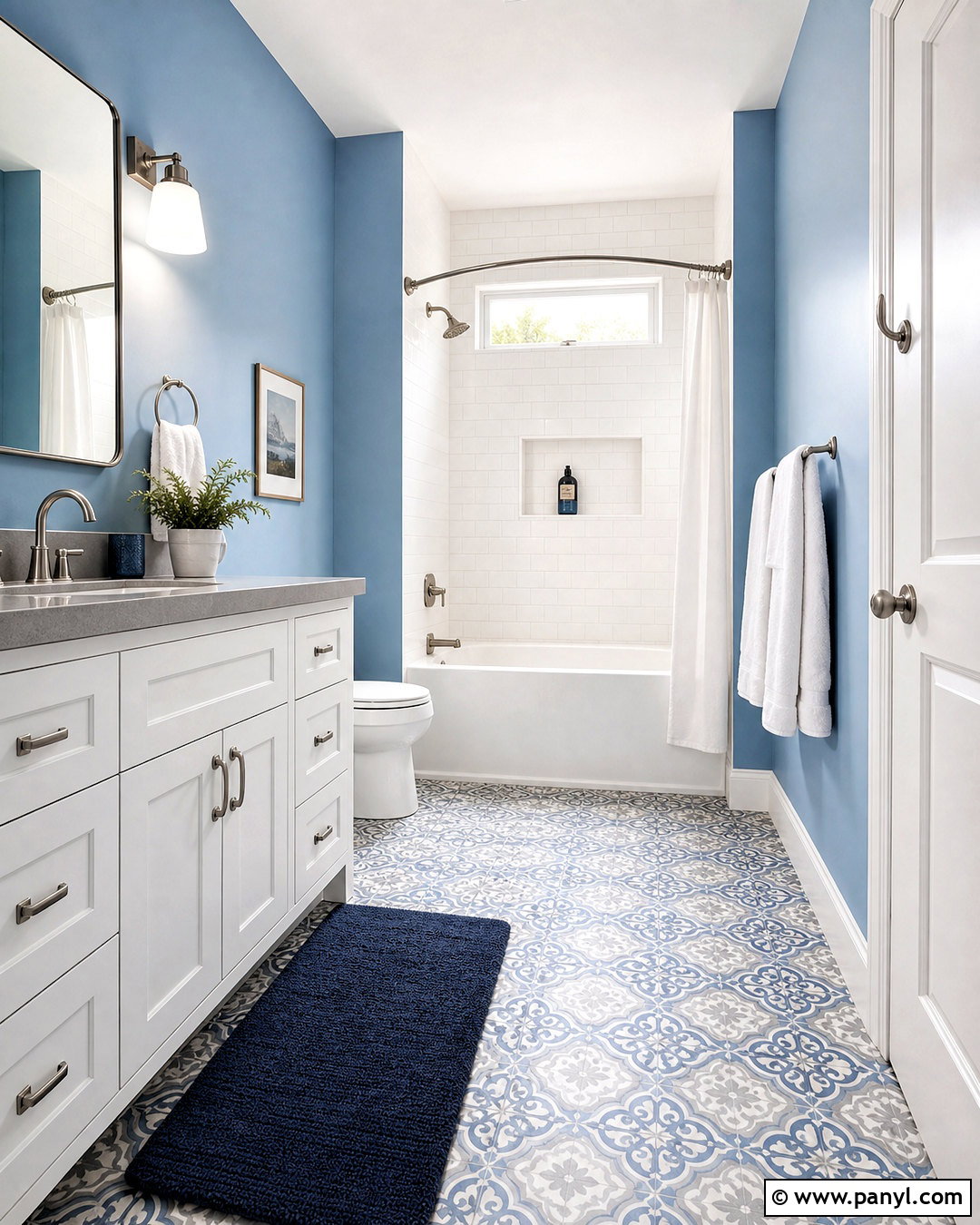 Sky Blue Bathroom With Patterned Floor - 20 sky blue bathroom ideas