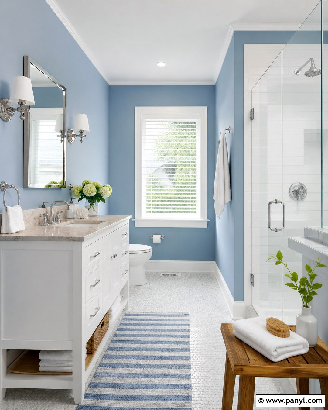 Sky Blue Bathroom With White Trim - 20 Blue Wall White Trim Ideas
