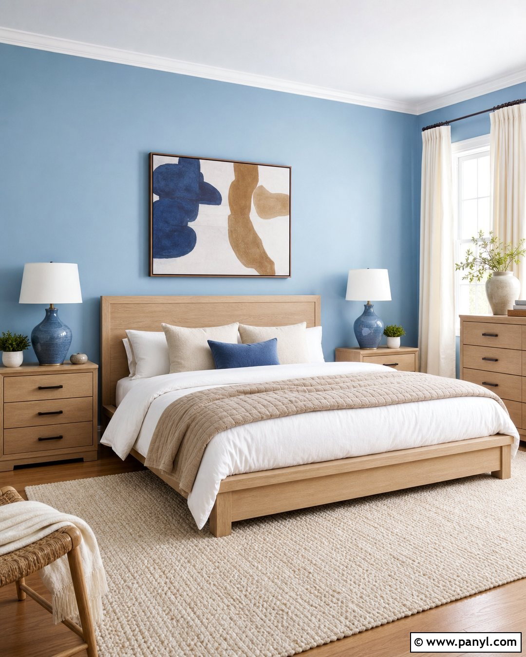 Sky Blue Bedroom Walls With Oak Furniture - 30 Sky Blue Walls
