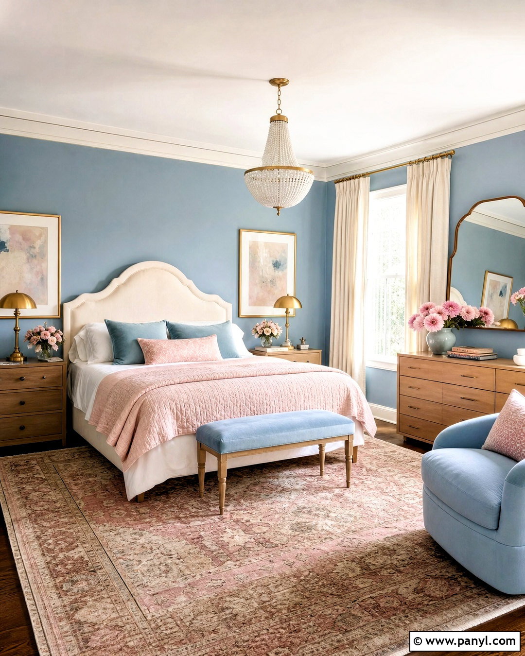 Sky Blue Bedroom With Blush Pink Accents - 20 sky blue room ideas