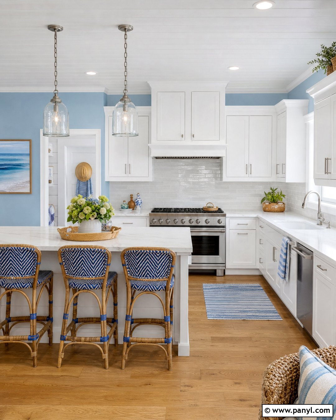 Sky Blue Coastal Kitchen Walls - 30 blue kitchen walls white cabinets