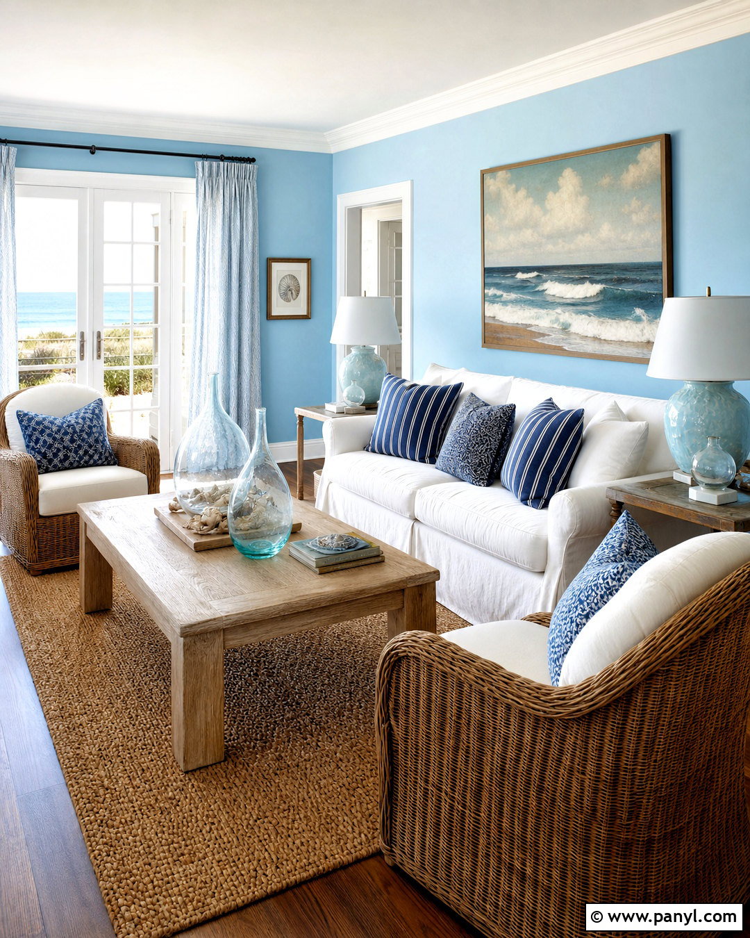 Sky Blue Coastal Living Room - 20 sky blue wall ideas
