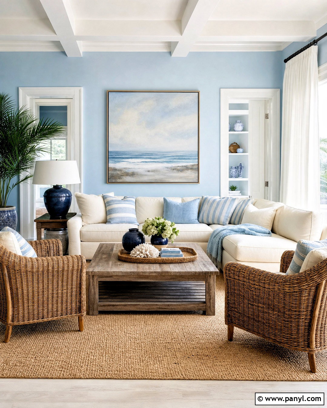 Sky Blue Coastal Living Room - 20 sky blue room ideas