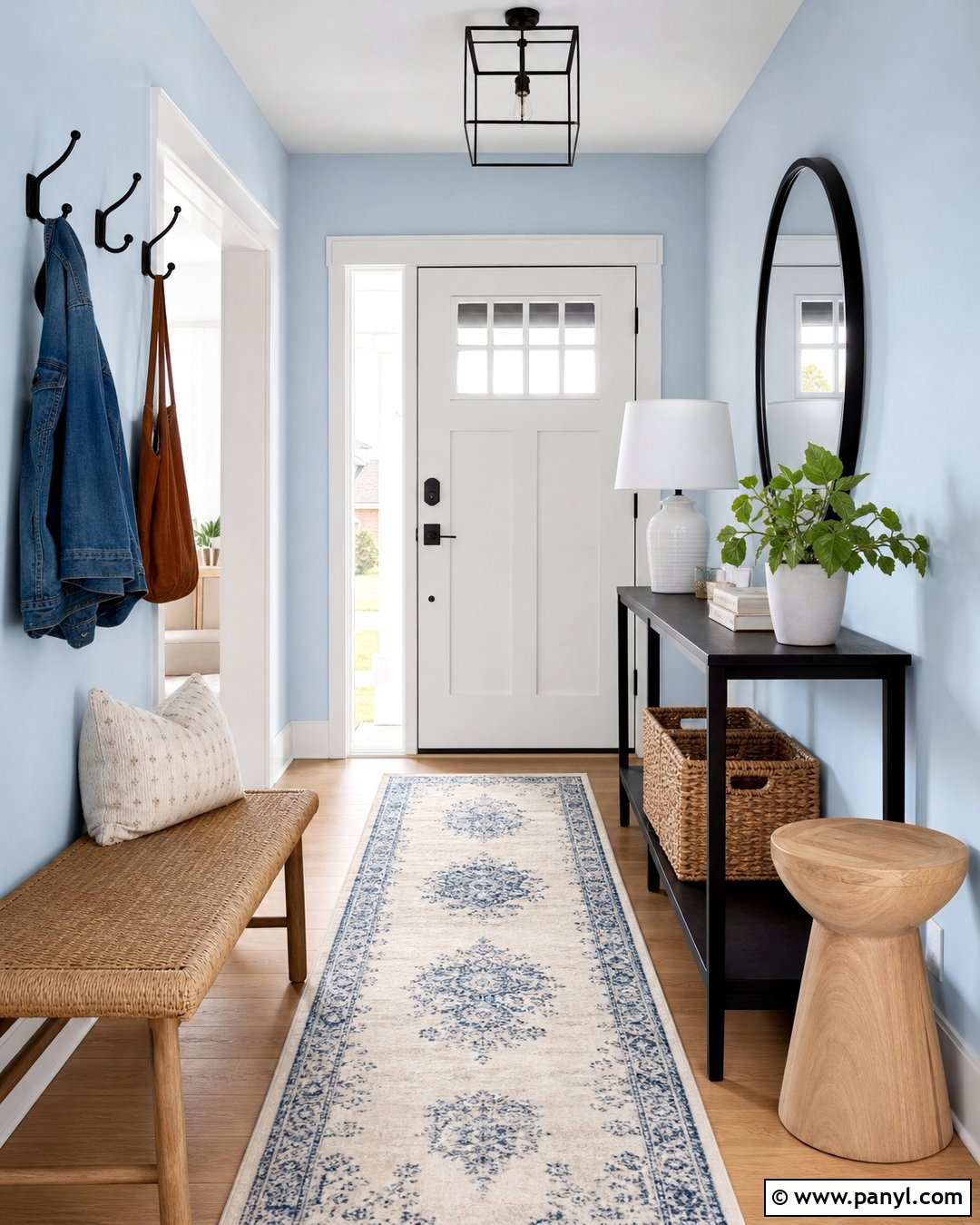 Sky Blue Entryway Walls With Black Accents - 30 Sky Blue Walls