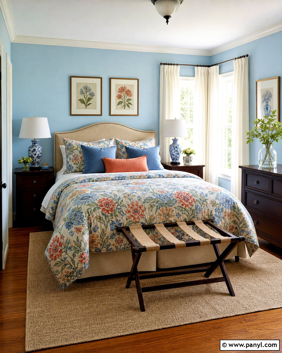 Sky Blue Guest Room With Floral Textiles - 20 sky blue room ideas
