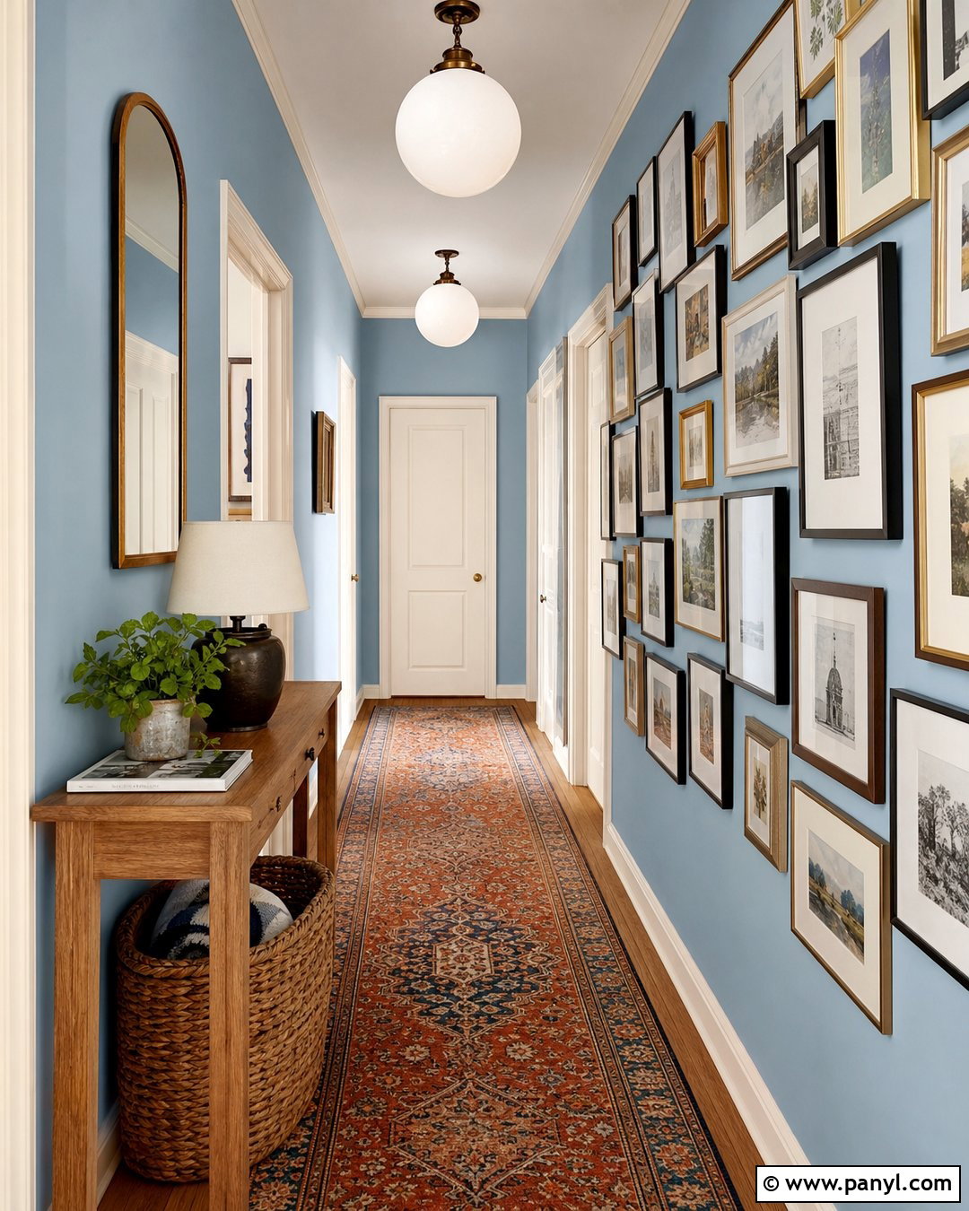 Sky Blue Hallway Walls With Gallery Frames - 30 Sky Blue Walls